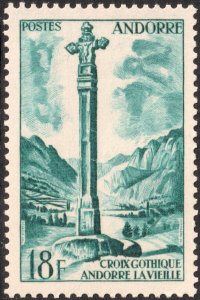 Andorra (French) #133  MOG - 18fr Gothic Cross (1955)