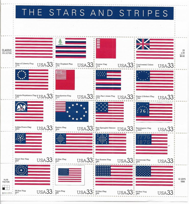 USA 3403 MNH SHEET THE STARS AND STRIPES