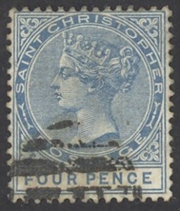 St. Christopher Sc# 13 Used 1882-1890 4p blue Queen Victoria