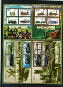 MALDIVES 2004 STEAM LOCOMOTIVES/TRAINS 4 SHEETS OF 4 STAMPS MNH