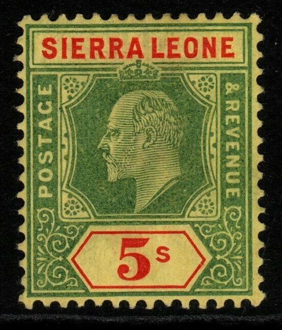 SIERRA LEONE SG110 1908 5/= GREEN & RED/YELLOW MTD MINT 