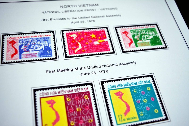 COLOR PRINTED NORTH VIETNAM [N.L.F.] 1963-1976 STAMP ALBUM PAGES (10 ill. pages)