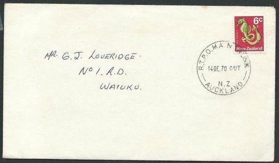 NEW ZEALAND 1970 6c Seahorse on cover RTPO MAIN TRUNK / AUCKLAND cds.......42936