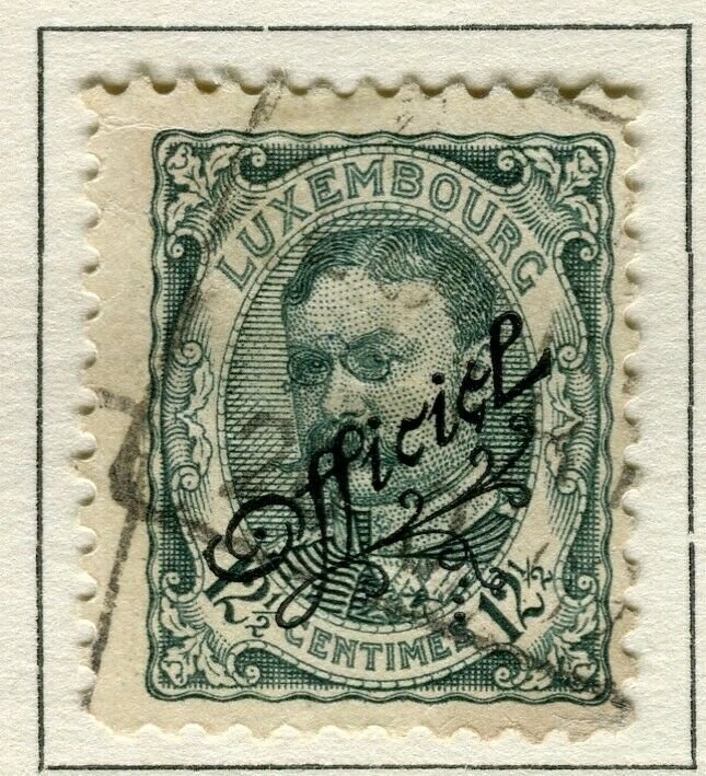 LUXEMBOURG; 1908 early Duke William OFFICIAL Optd issue fine used 12.5c. 