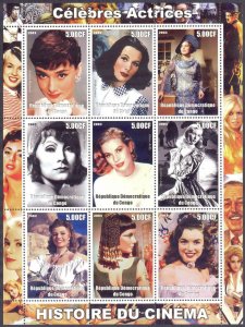 Congo 2003 History of Cinema Actress ( IV ) Sheet MNH Private