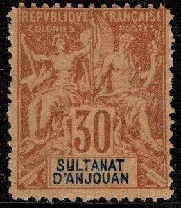 1892 Anjouan Scott #- 12 30 Centimes Navigation and Commerce MNH