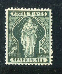 BRITISH VIRGIN ISLANDS; 1899 early classic St. Ursula issue Mint hinged 7d.