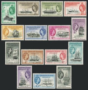 Falkland Depend 1L19-1L33,hinged.Michel 19-33 Ships 1954.John Biscoe,Trepassey,