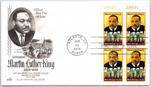 U.S. FIRST DAY COVER HONORING MARTIN LUTHER KING CIVIL RIGHTS LEADER PB (4) 1979