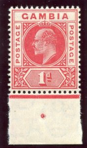 Gambia 1909 KEVII 1d red MLH. SG 73. Sc 42a.