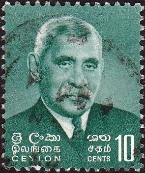 Ceylon 1966 Sc#390, SG#486 10c DS Senanayake USED-VF-NH.