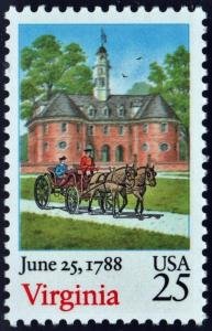 SC#2345 25¢ Bicentenary Statehood: Virginia Single (1988) MNH