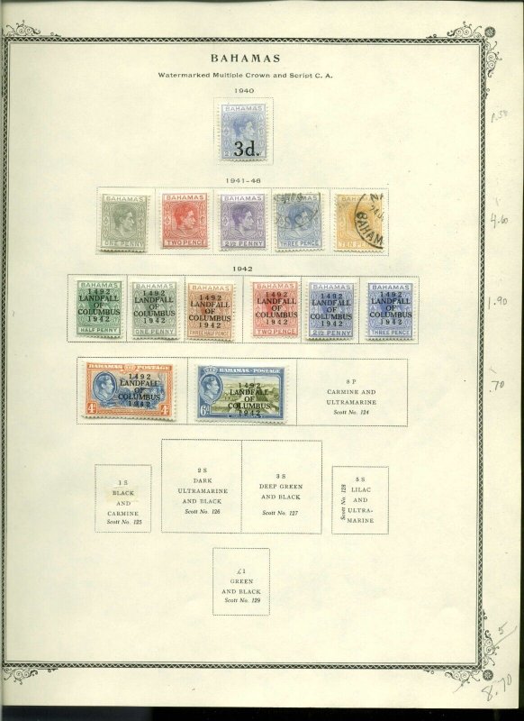 Collection, Bahamas Part A Scott Album Page, 1912/1975, Cat $245 Mint & Used