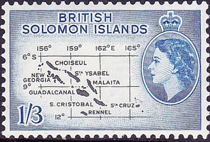 BRITISH SOLOMON ISLANDS 1962 QEII 1/3 Black & Pale Ultramarine SG92ba MH