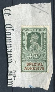 INDIA; Early 1900s GV Portrait type Revenue issues fine used Cancelled PIECE