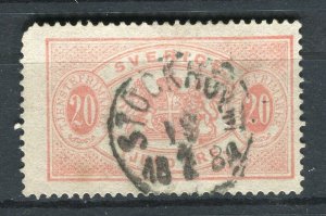 SWEDEN; 1880s early classic Official issue used 20ore. value fair Postmark