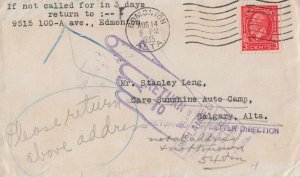 Canada 1935 Edmonton to Calgary RETURN TO SENDER 3c Medallion Cover 