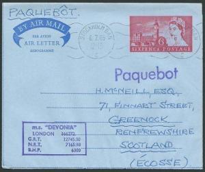 GB SWEDEN 1965 6d airletter STOCKHOLM PAQUEBOT, MS Devonia ship cachet.....39931