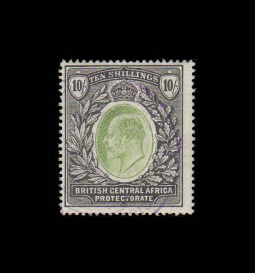 Br Cent Africa NYASALAND SG65 Sc 67 1903-4 10/= GREY-GREEN & BLACK USED  (6rnya)