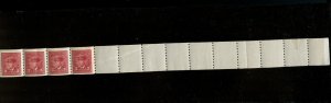 ?#252 END strip coil 3 cent, 4 stamps MNH 10 tabs War issue Cat$160 Canada mint