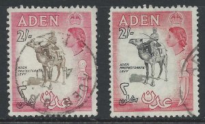 Aden 1953 - QE2 2s both shades wmk Mult Script CA - SG65-66 used