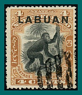 Labuan 1900 Orang-utan, Brown, cancelled #96,SG112