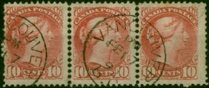 Canada 1890 10c Carmine-Pink SG110 V.F.U Strip of 3 'Vancouver FE 17 92' CDS