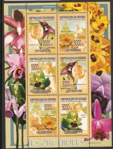 GUINEA 2009 ORCHIDS / GANDHI SHEETLET MNH