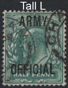 GB Officials 1902 ½d blue-green Army Official sgO48 fine used cds, variety