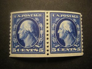 Scott 447, 5c Washington coil, Pair, MNH Early Coil Beauty, CV $220