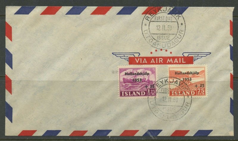 ICELAND SCOTT# B12-13 FLOOD RELIEF IN NETHERLANDS AIR FDC AS SHOWN