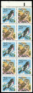 PCBstamps   US #2284/2285b Bk Pane $2.50(10x25c)Grosbeak/Owl, MNH, (4)