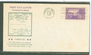 US 802 1937 3ct Virgin Islands (part of the US Possession series) on an unaddressed first day cover with the unknown cachet.