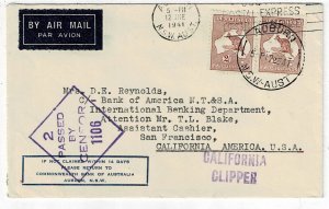 Australia 1941 Auburn cancel on California Clipper cover to the U.S., censored