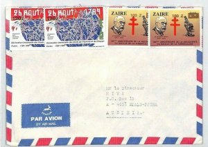 ZAIRE INFLATION SURCHARGES 1989 Air Mail Cover CATHOLIC Missionary MIVA BU45