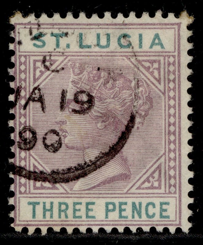 ST. LUCIA QV SG40, 3d dull mauve & green, FINE USED. Cat £22. DIE I 