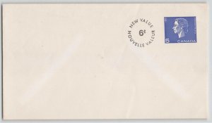 Canada 1960s 6c NEW VALUE on 5c Cameo Postal Stationery Cover Unused