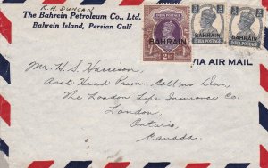 1938-45 Bahrain - Letter to Canada franked with stamps of George VI.