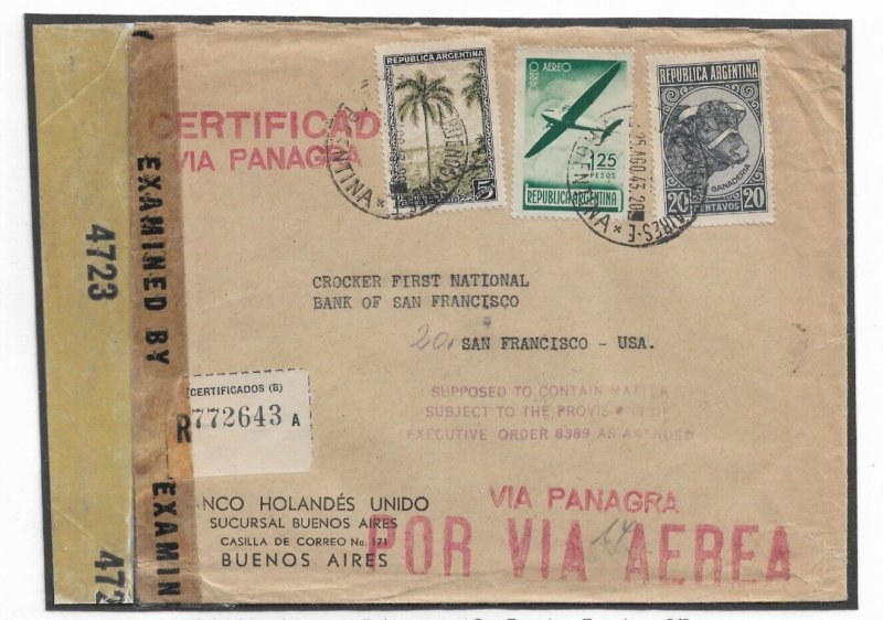Buenos Aires, Argentina to San Francisco, Ca 1943 Certified Airmail (C5240)