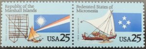 US Scott # 2506-2507; two 25c Marshall/Micro issues from 1990; VF; MNH, og