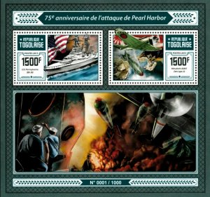 Togo 2015 - Attack on Pearl Harbor, 75 Years, World War II - Sheet of 2 - MNH