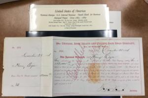 1866 Revenue RN-P5 Lincoln 5c  Chicago, Rock Is.Pac. Railroad document