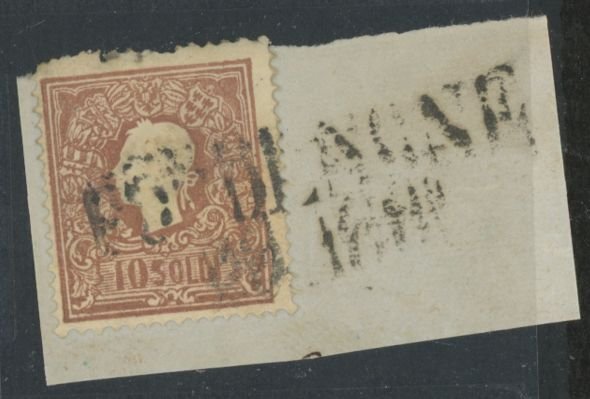 Austria/Lombardy-Venetia 11 On piece w/straight line town cancel.