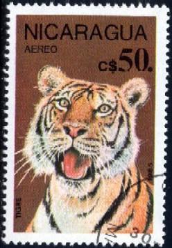 Tiger, Nicaragua stamp SC#C1142 used