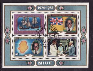 Niue-Sc#453a- id9- used sheet-maps-Ships-Flags-1984-
