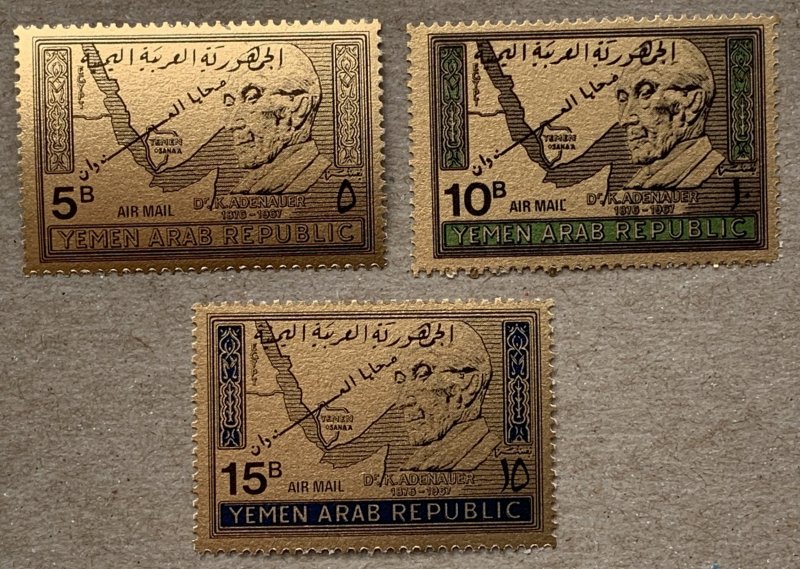 Yemen 1968 Refugee relief on Adenauer, MNH. Scott C33Q-C33S CV $9.00. Mi 734-736