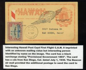 Hawaii UX5 &UX6 Used with C11 Airmail Beacon UNIQUE First Flight Cards (C11-z79)