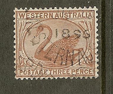 Western Australia, Scott #53, 3p Swan, Wmk 2, Used