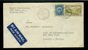 PEACE issue to AUSTRIA, 1949 15 cent airmail rate, Canada cover