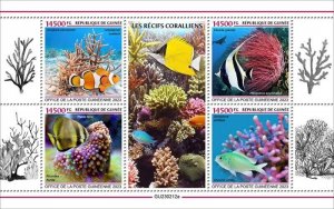 Guinea - 2023 Coral Reefs, Staghorn Coral - 4 Stamp Sheet - GU230212a